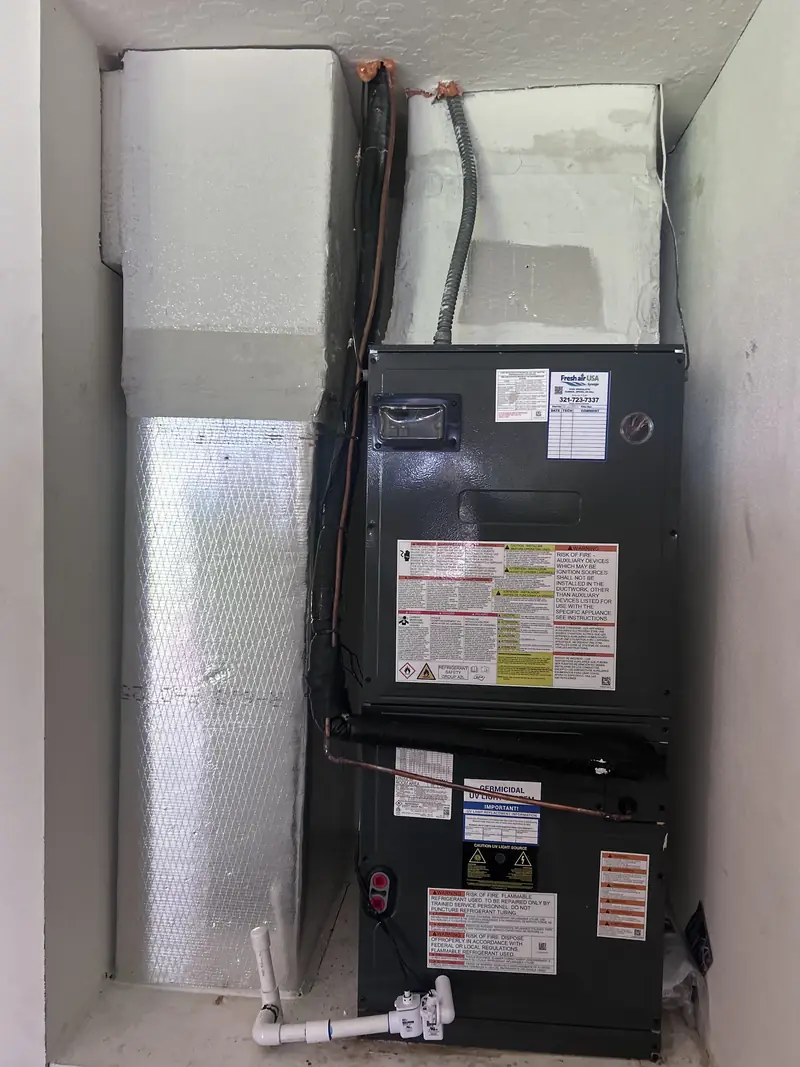 Indoor air handler unit in a closet