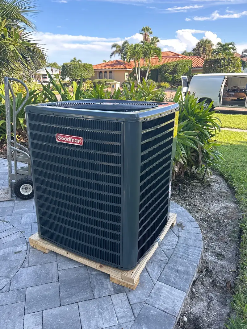 New Goodman condenser ready for installation